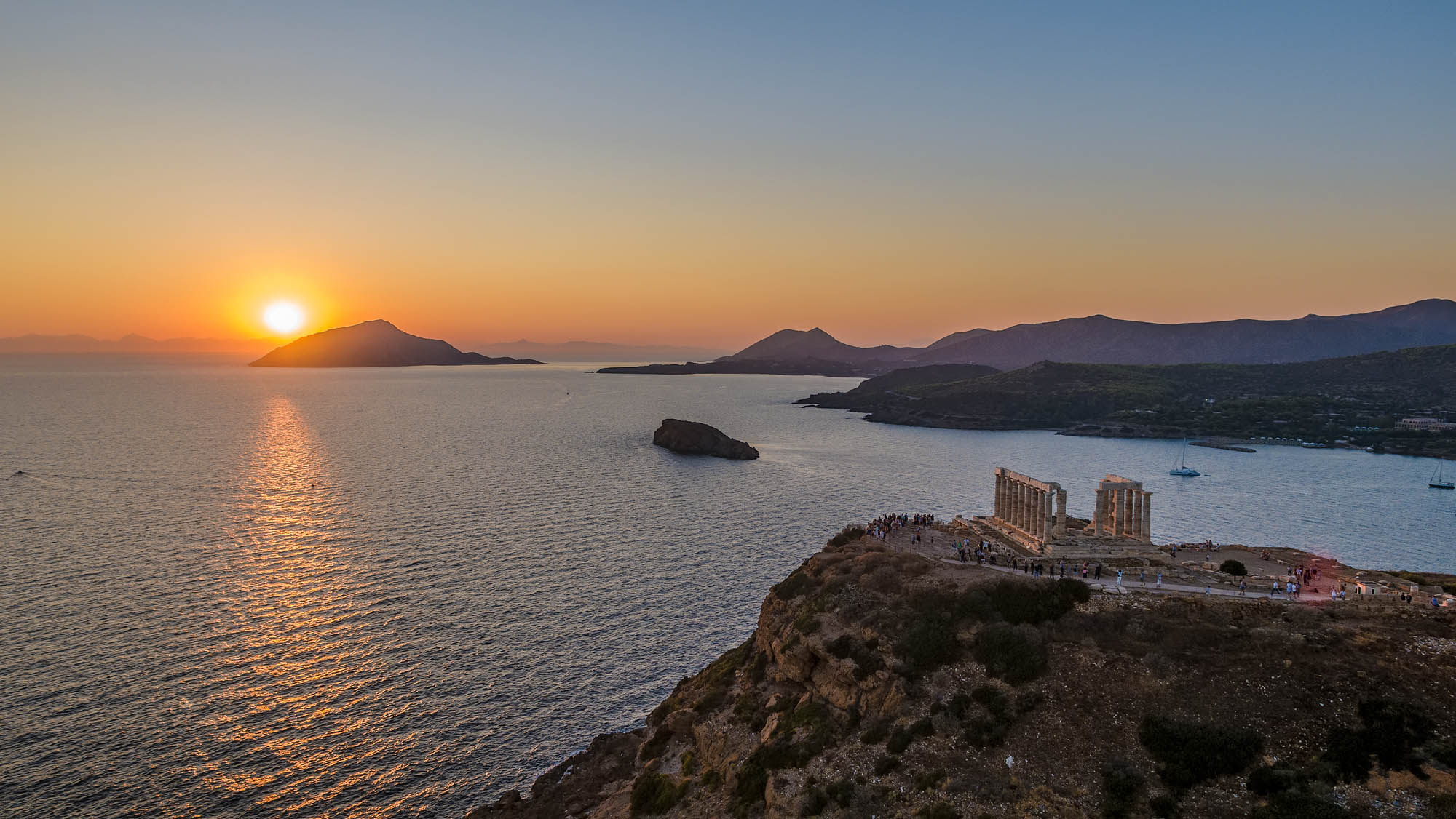 Przylądek Sounio w Grecji, zachód słońca