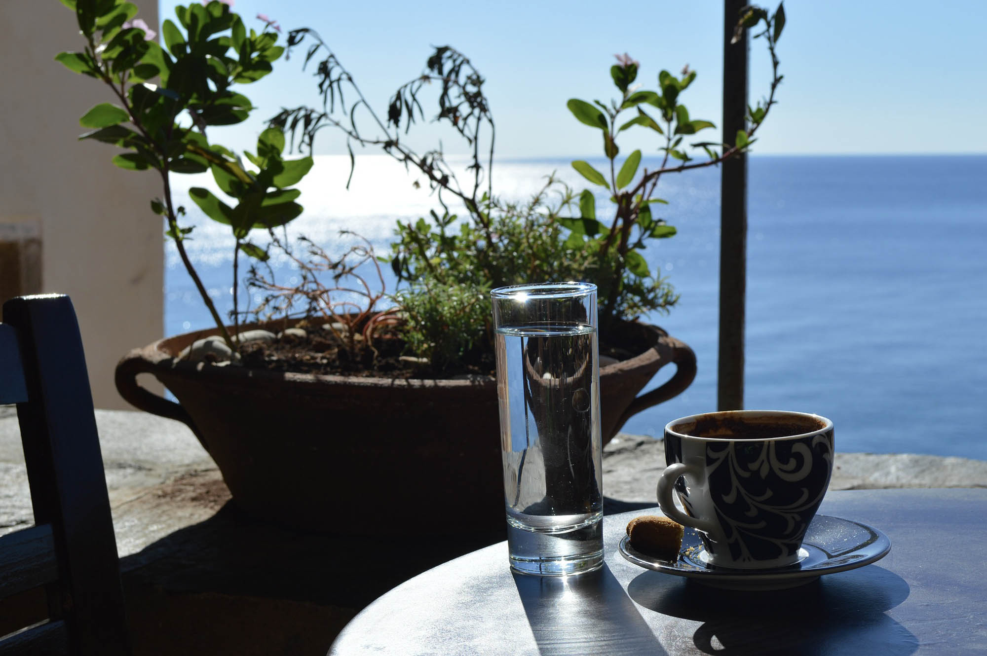 typowa grecka kawa podawana z wodą