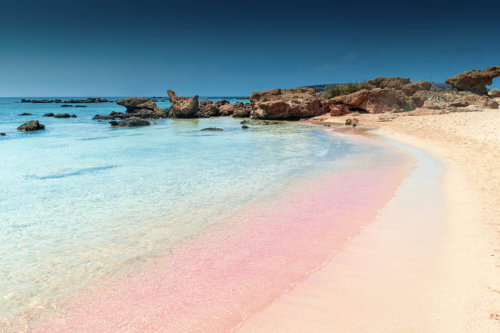słynna plaża elafonisi na krecie zachodniej, różowy piasek i morze, detal