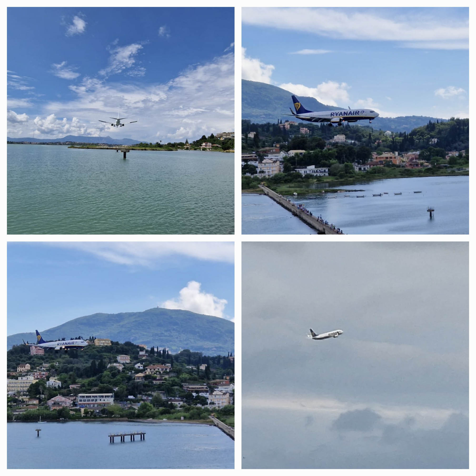 półwysep kanoni i punkt widokowy, widok na startujące samoloty, wspomnienia z wakacji, kolaż zdjęć