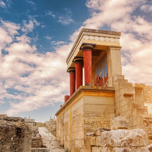 pałac knossos, kreta, w świetle zachodzącego słońca, zabytki antyku