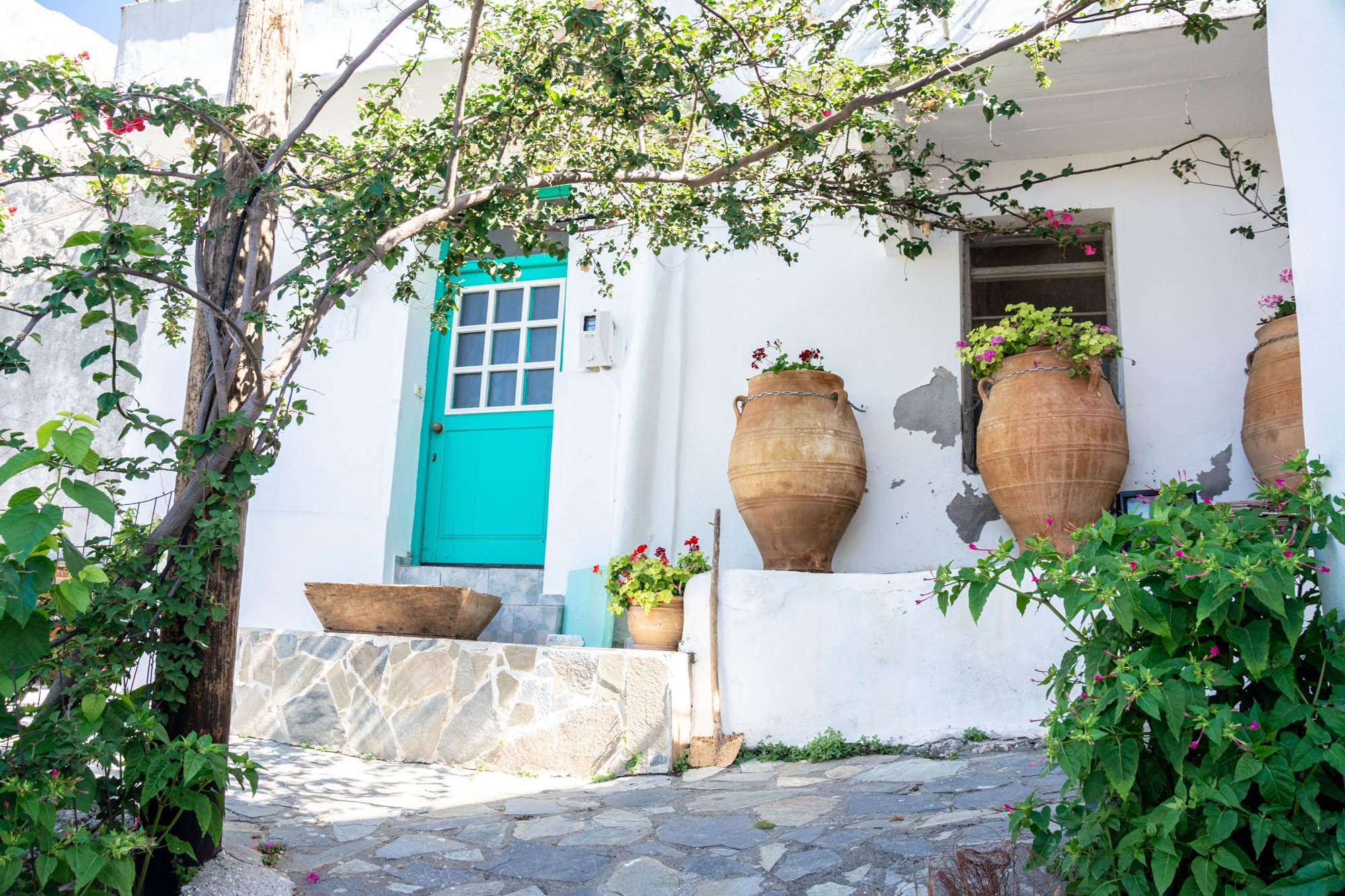 miasteczko spili, kreta, detale, dom i donice