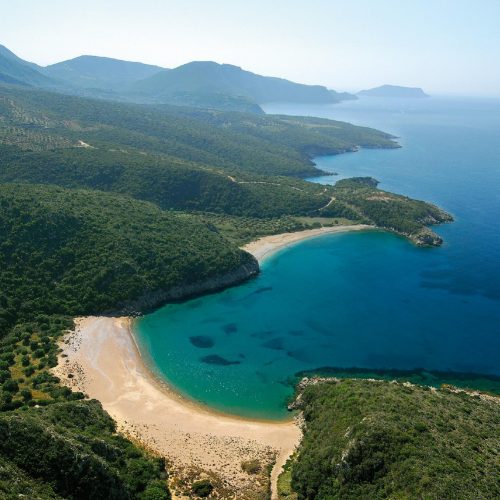 widok z daleka, peloponez, plaża