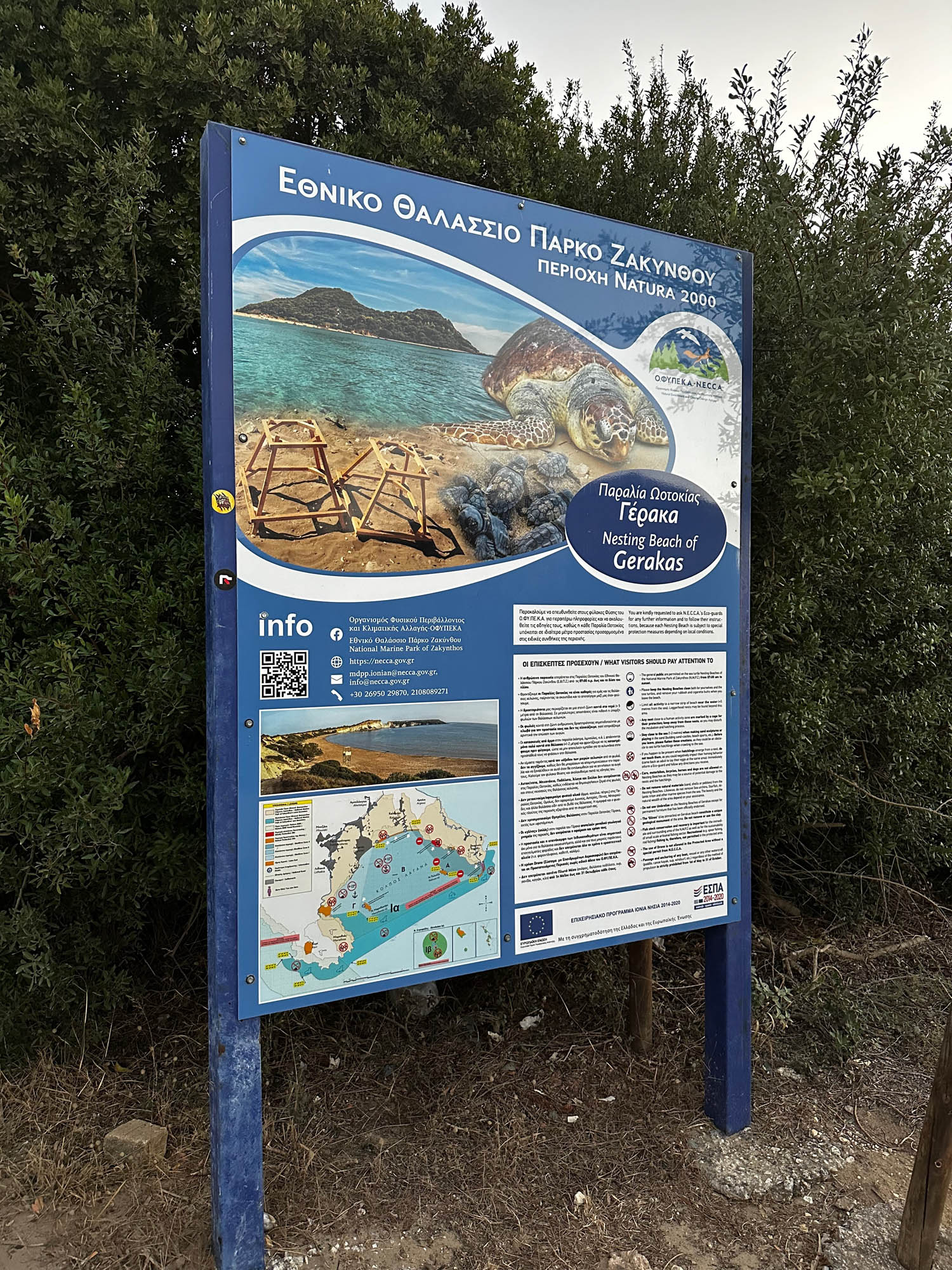 zasady na plażach, zółwie caretta, zakynthos, tablice informacyjne