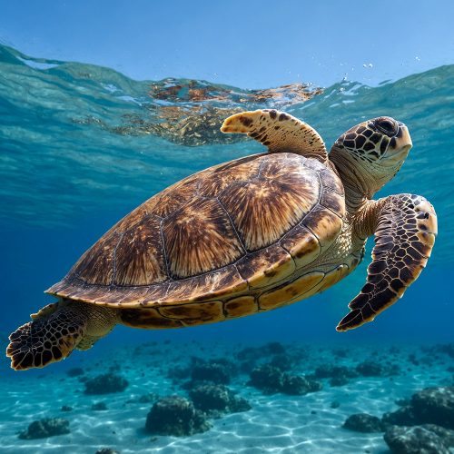 żółw caretta caretta, morze, żółw w toni