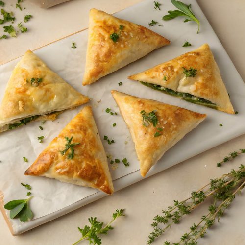 idealne trójkąciki, placek spanakopita,