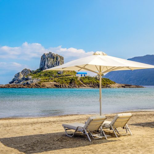 kos, plaża, grecja, widok na wysepkę, półwysep kefalos