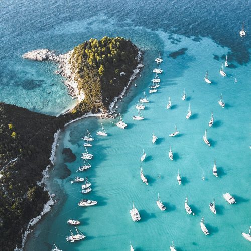 nidri, widok z góry na zatokę, lefkada