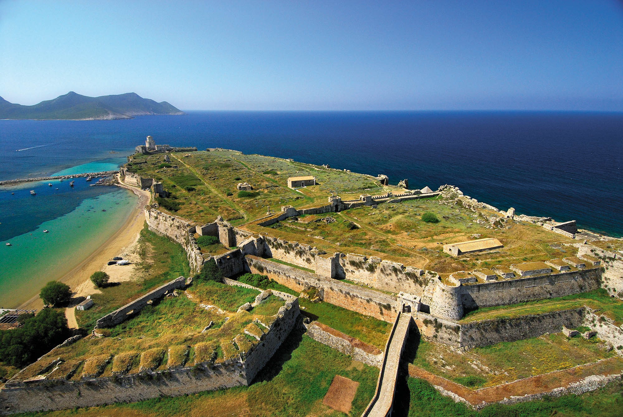methoni twierdza, peloponez, widok z góry